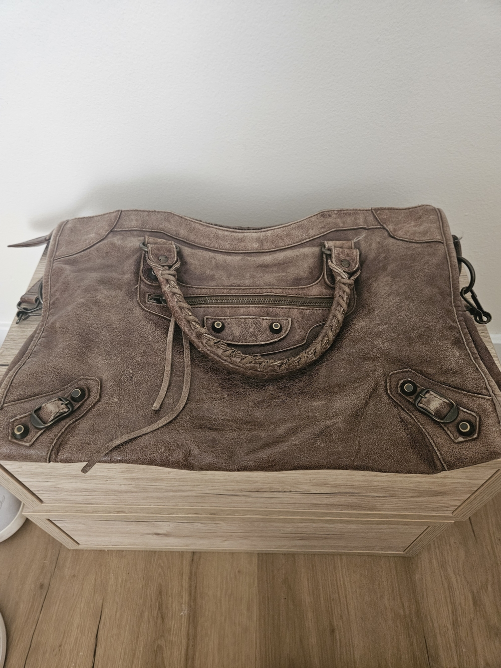Balenciaga Brown Suede Braided-Handle Shoulder Bag